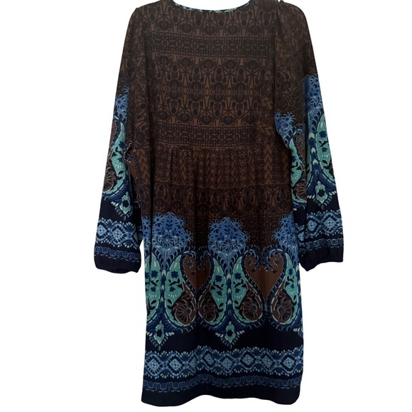 White Mark Plus Size Blue Brown Embroidered Knit Long Sleeve Mini Dress - Picture 7 of 10